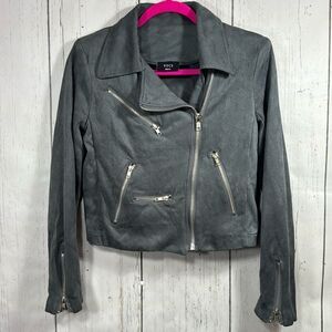 Vici Womens Gray Faux Suede Moto Zipper Detail Cropped Casual Jacket